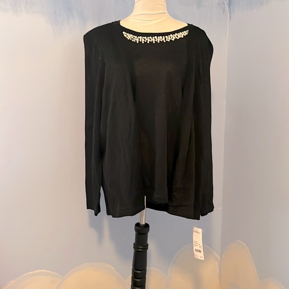 NWT- Elementz black Pearl and Diamond accents sweater/blouse $17 - Picture 1 of 9